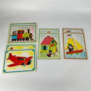 1960s Whitman 8 Sewing Cards True Vtg Toy Kids Cardboard Craft Plane Boat Cat